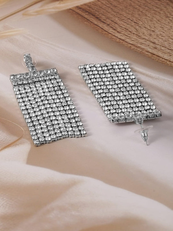 Rhodium-Plated Statement Multi-Strand Cubic Zirconia Dangle Earrings Earrings