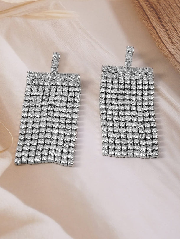 Rhodium-Plated Statement Multi-Strand Cubic Zirconia Dangle Earrings Earrings