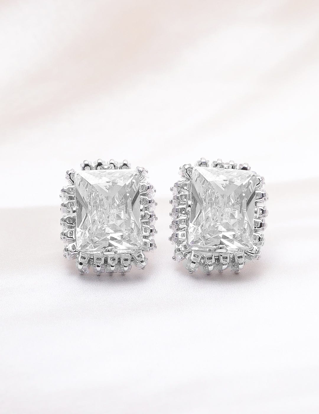 Rhodium-Plated Statement Stud Earrings with Large Princess-Cut Cubic Zirconia Stud Earrings