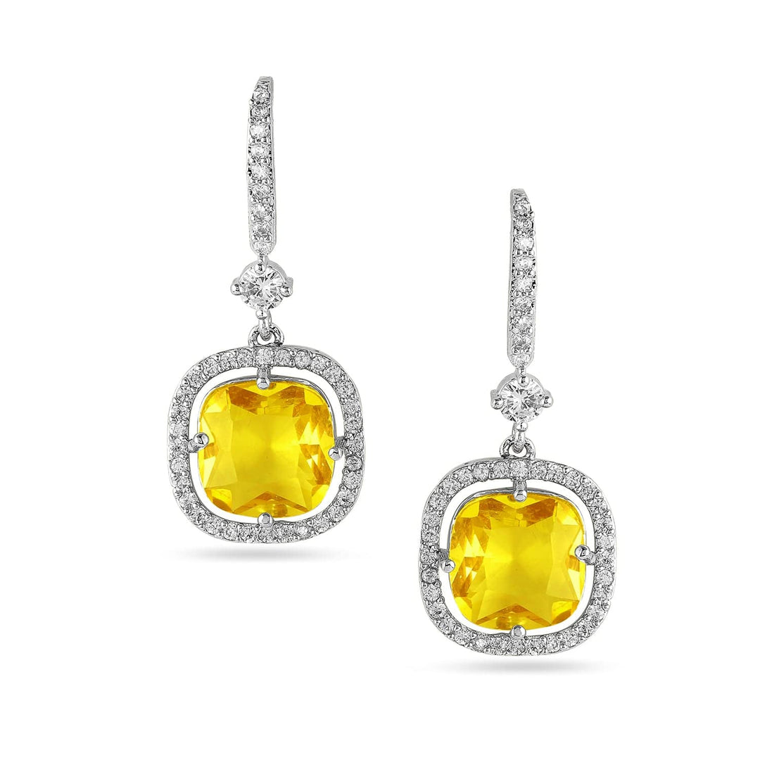 Rhodium Plated Yellow Sapphire & Cubic Zirconia Studded Premium Drop Earrings Drop Earrings