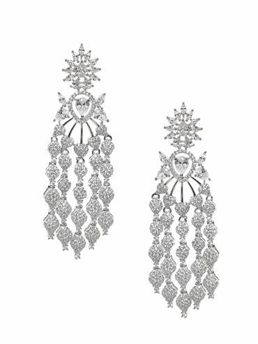 Rhodium plated Zirconia Pave Studded Drop Statement Earrings Earrings