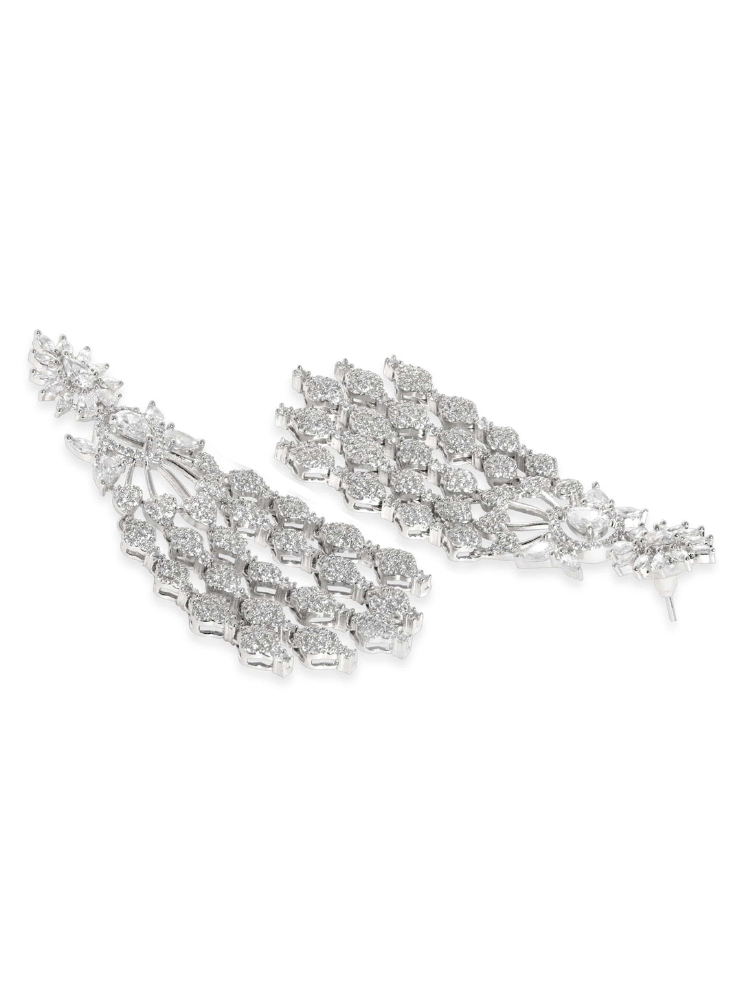 Rhodium plated Zirconia Pave Studded Drop Statement Earrings Earrings