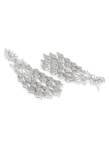 Rhodium plated Zirconia Pave Studded Drop Statement Earrings Earrings