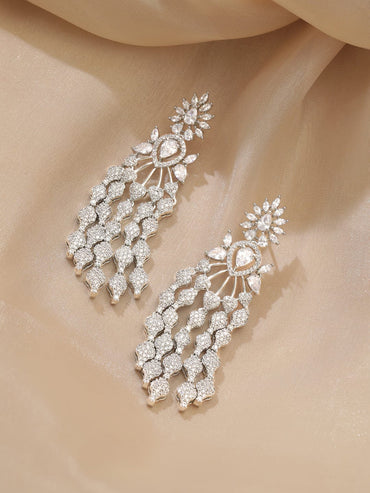 Rhodium plated Zirconia Pave Studded Drop Statement Earrings Earrings