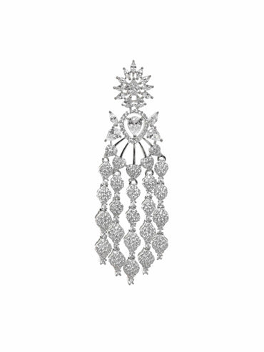 Rhodium plated Zirconia Pave Studded Drop Statement Earrings Earrings