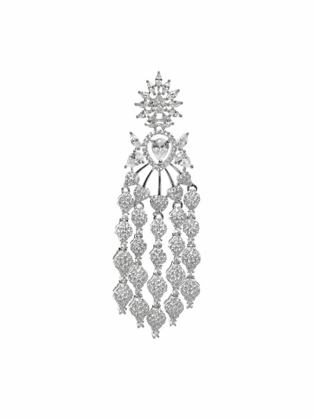 Rhodium plated Zirconia Pave Studded Drop Statement Earrings Earrings