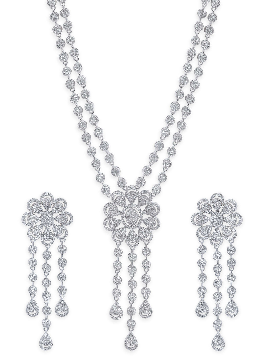 Rhodium Plated Zirconia studded Contemprory Statement NEcklace set Jewellery Sets