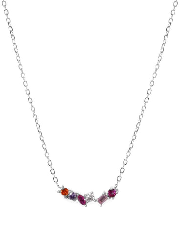 Rhodium plated Zirconia Studded Multicolour Zirconia Pendant Necklace Earrings