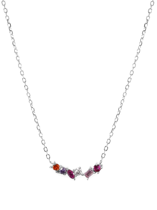 Rhodium plated Zirconia Studded Multicolour Zirconia Pendant Necklace Earrings