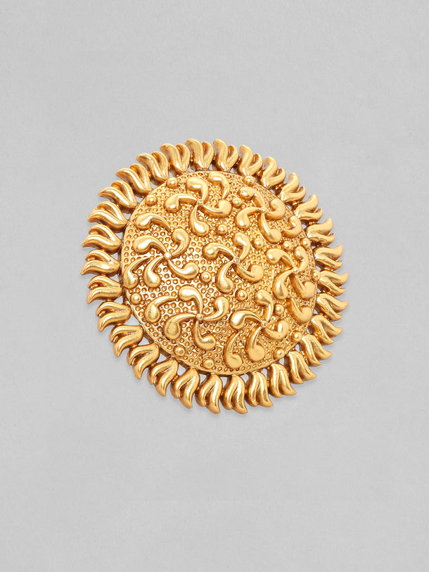 Rubans Luxury 22K Pure Gold Plated Finely Detailed Temple Statement Ring.
