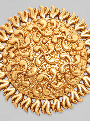 Rubans Luxury 22K Pure Gold Plated Finely Detailed Temple Statement Ring.