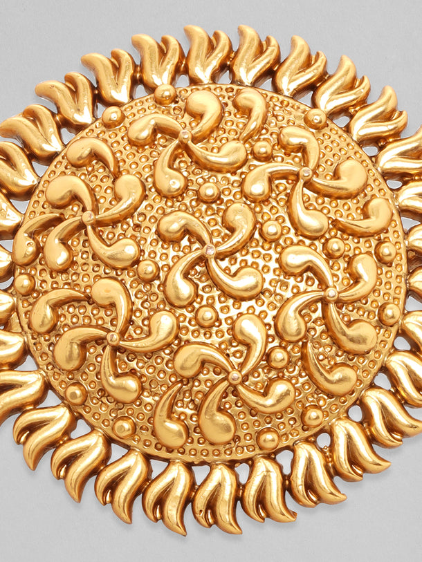 Rubans Luxury 22K Pure Gold Plated Finely Detailed Temple Statement Ring.