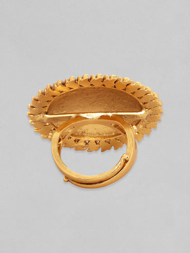 Rubans Luxury 22K Pure Gold Plated Finely Detailed Temple Statement Ring.