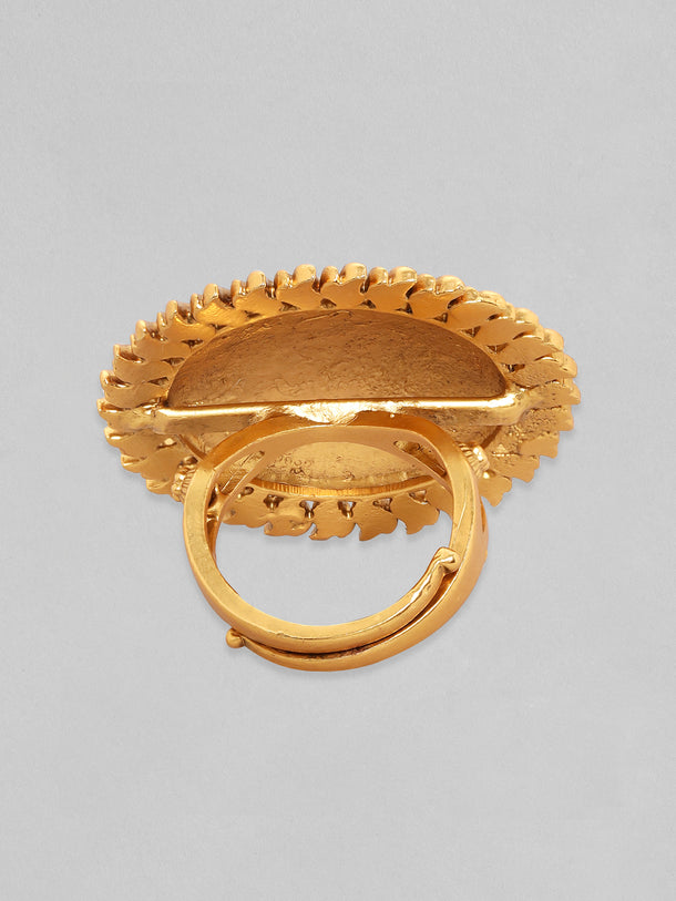 Rubans Luxury 22K Pure Gold Plated Finely Detailed Temple Statement Ring.