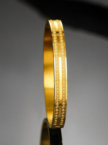 Roadster 22K Gold-Plated Greek Key Pattern Textured Statement Bracelet for Men Bracelets