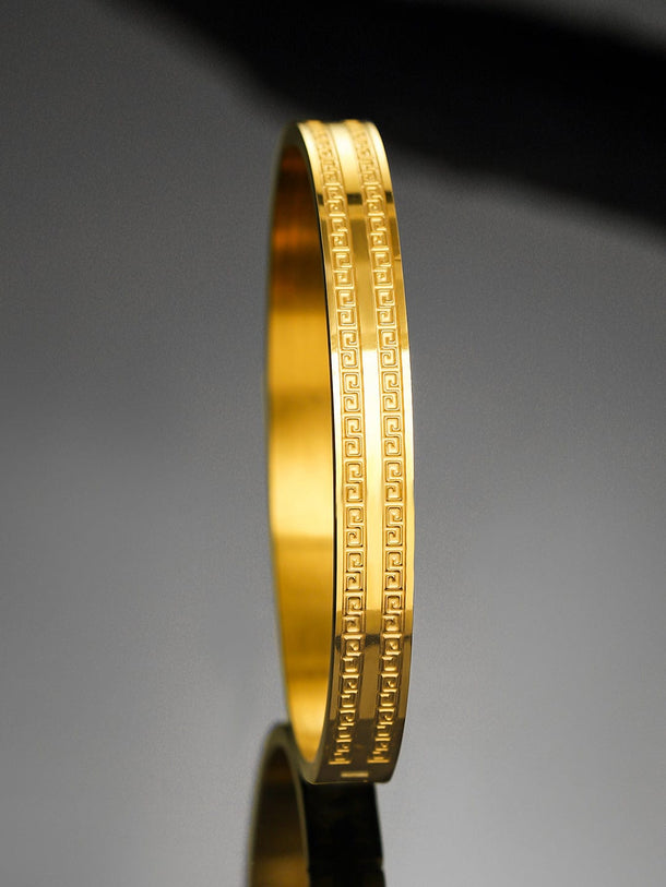 Roadster 22K Gold-Plated Greek Key Pattern Textured Statement Bracelet for Men Bracelets