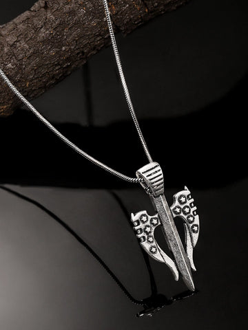 Roadster Men Silver-Toned Brass Tribal Trishul Pendant with Chain Chain & Necklace