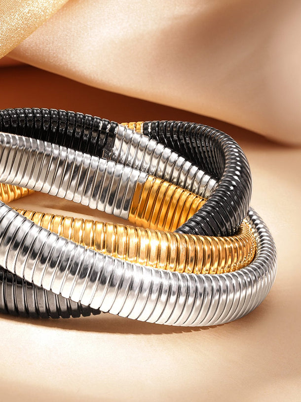 Rodium plated Dual tone of 3 layered twisted sprial of shimmer bracelet Bangles & Bracelets