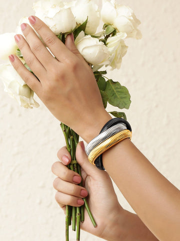 Rodium plated Dual tone of 3 layered twisted sprial of shimmer bracelet Bangles & Bracelets