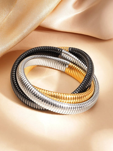 Rodium plated Dual tone of 3 layered twisted sprial of shimmer bracelet Bangles & Bracelets