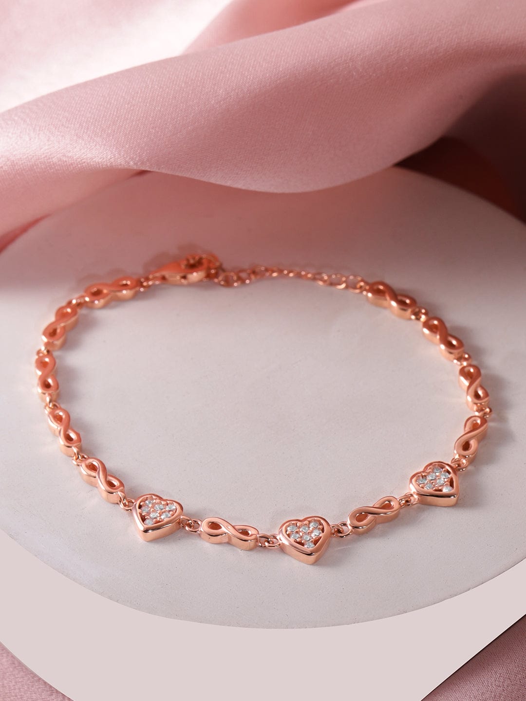 Rose gold plated 925 Sterling silver Zirconia studded heart & infinity motif bracelet Bangles & Bracelets