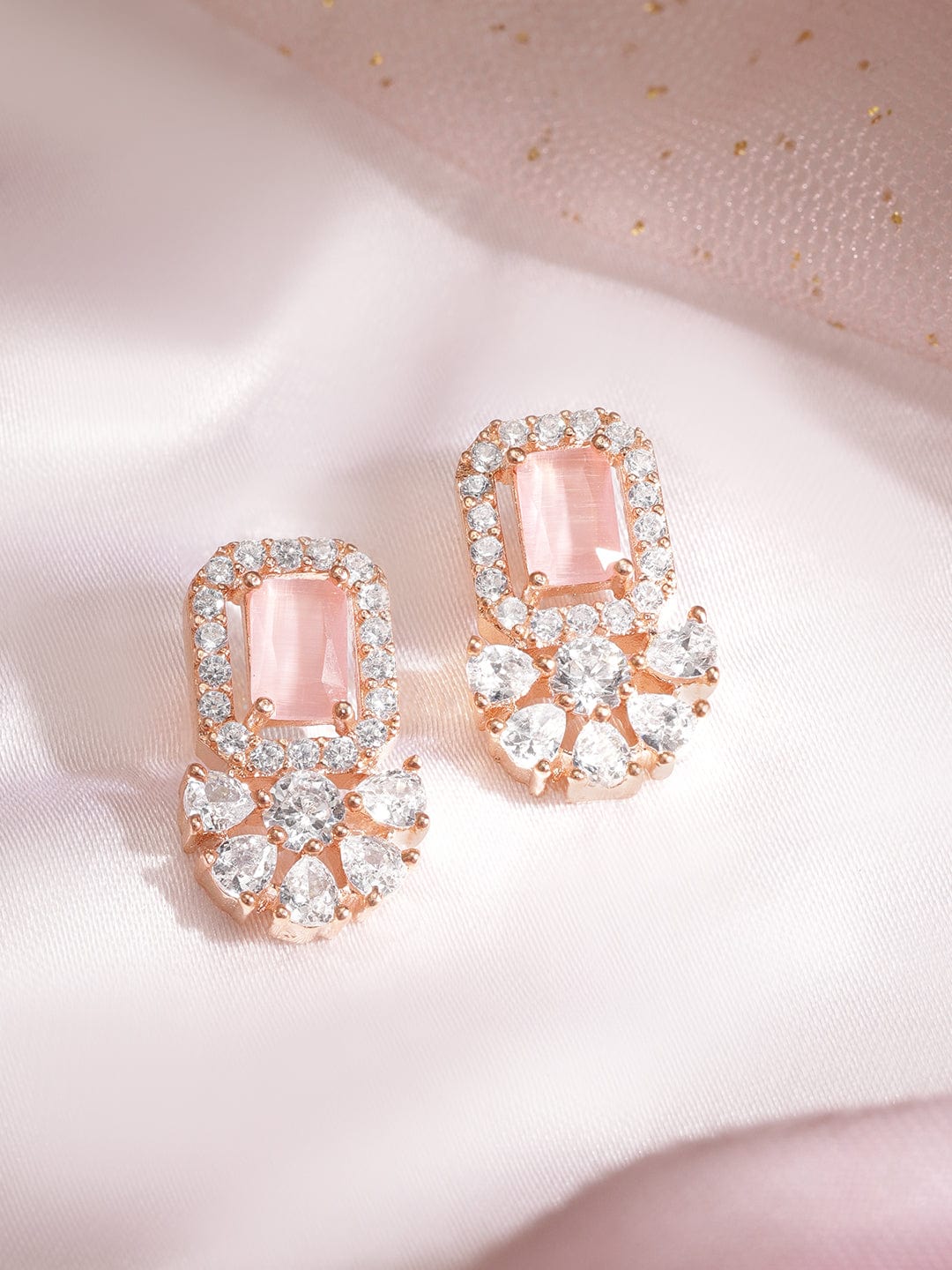 Rose Gold Plated Coral pink Ad  Studded Flowerlets  studs Earrings