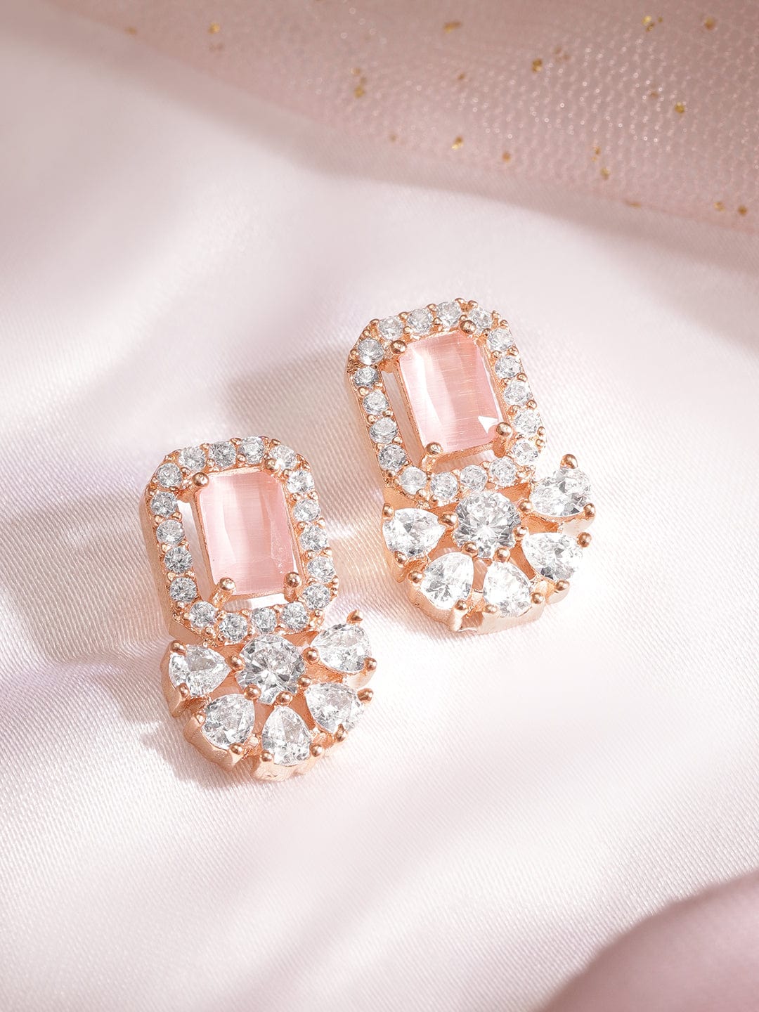 Rose Gold Plated Coral pink Ad  Studded Flowerlets  studs Earrings