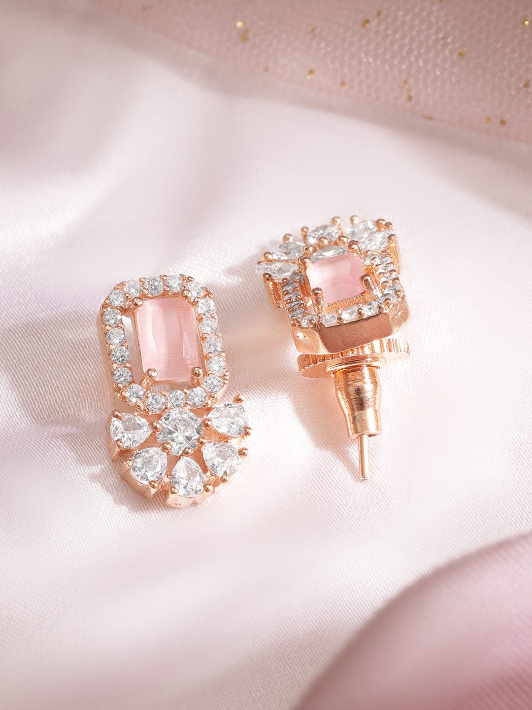 Rose Gold Plated Coral pink Ad  Studded Flowerlets  studs Earrings