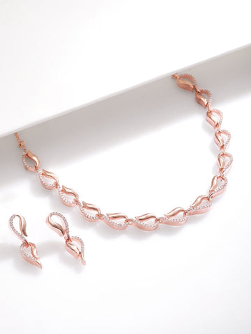 Rose Gold Plated  CS Studded Jewellery Set Necklace Set