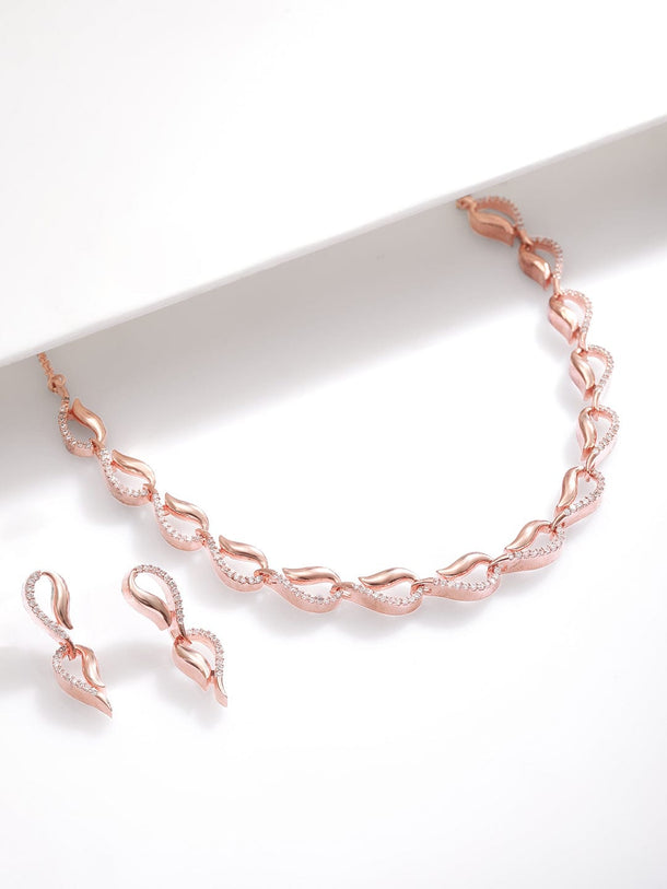 Rose Gold Plated  CS Studded Jewellery Set Necklace Set