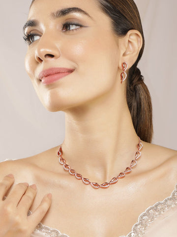 Rose Gold Plated  CS Studded Jewellery Set Necklace Set