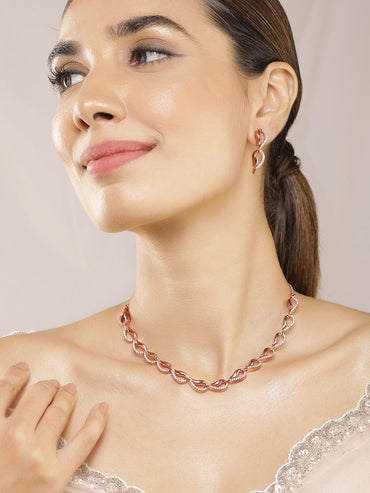 Rose Gold Plated  CS Studded Jewellery Set Necklace Set