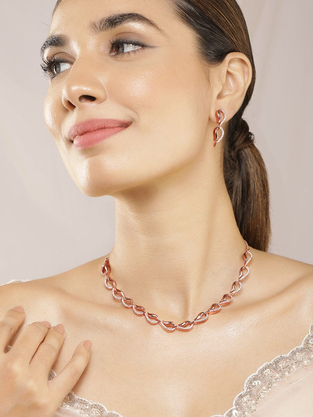 Rose Gold Plated  CS Studded Jewellery Set Necklace Set