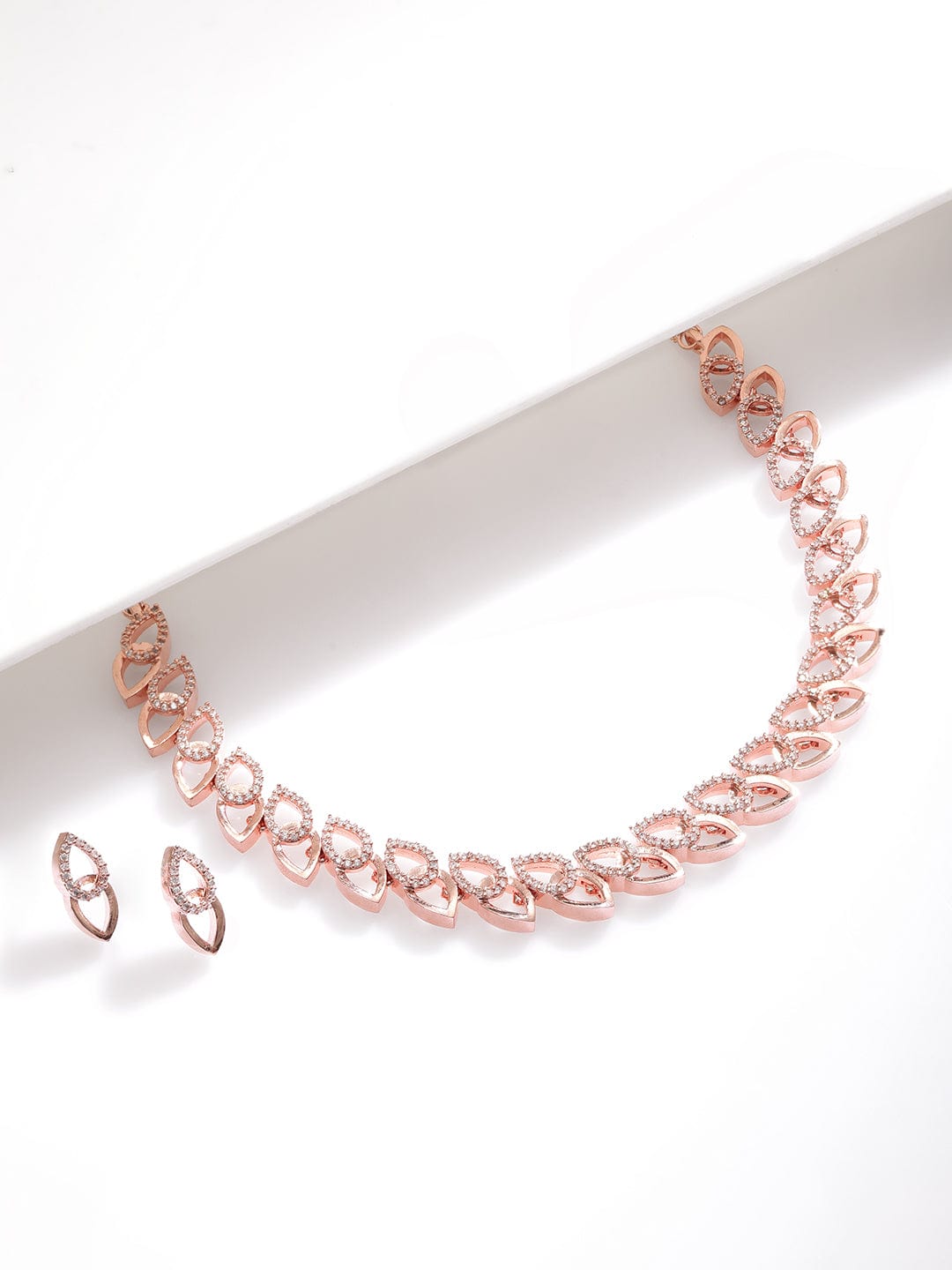 Rose Gold-Plated CZ-Studded Necklace Set Necklace Sets