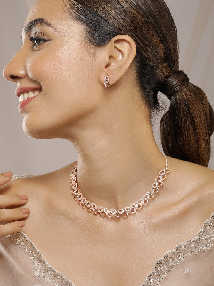 Rose Gold-Plated CZ-Studded Necklace Set Necklace Sets