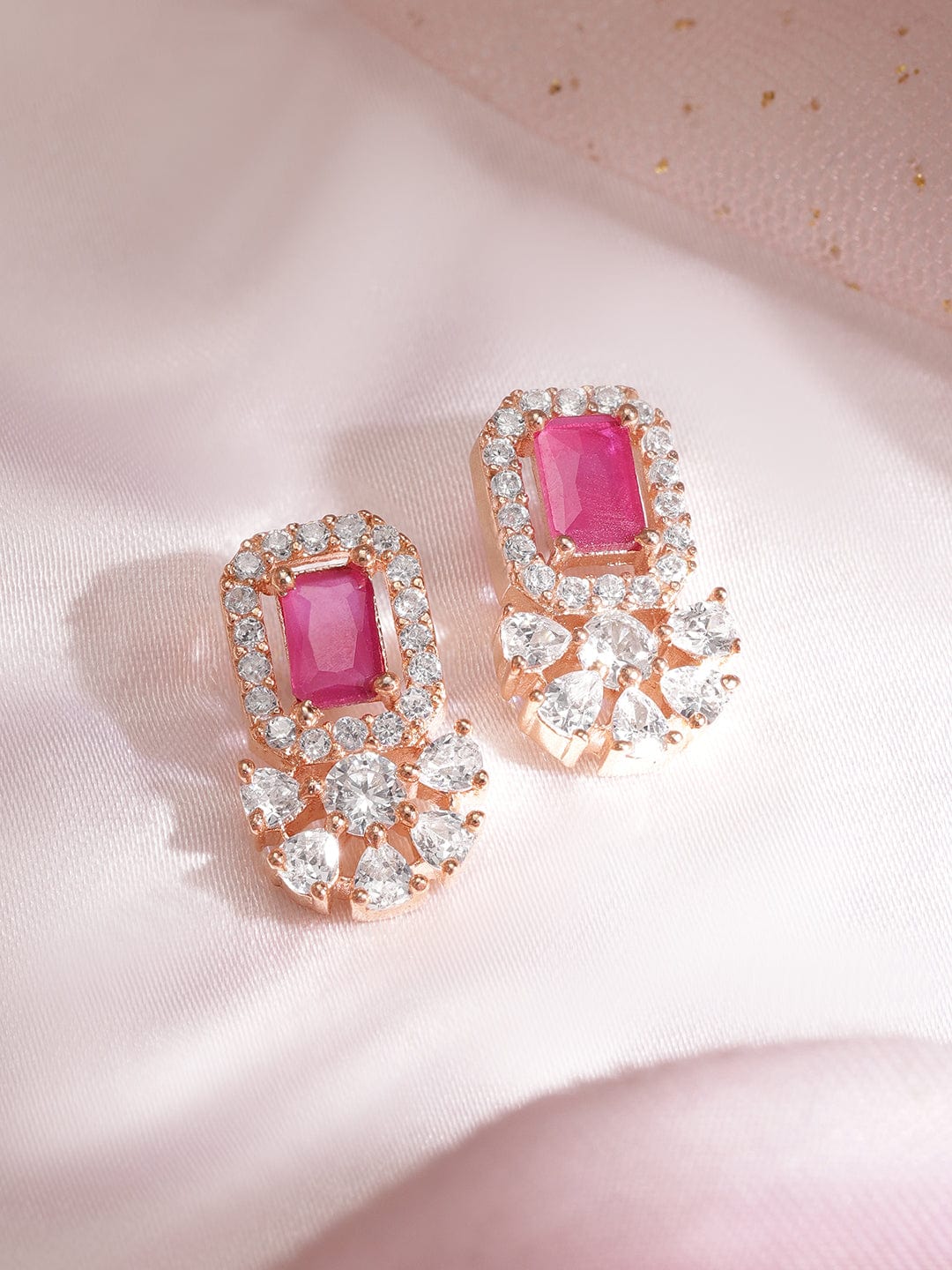 Rose Gold-Plated Floral CZ Studs Earrings Earrings