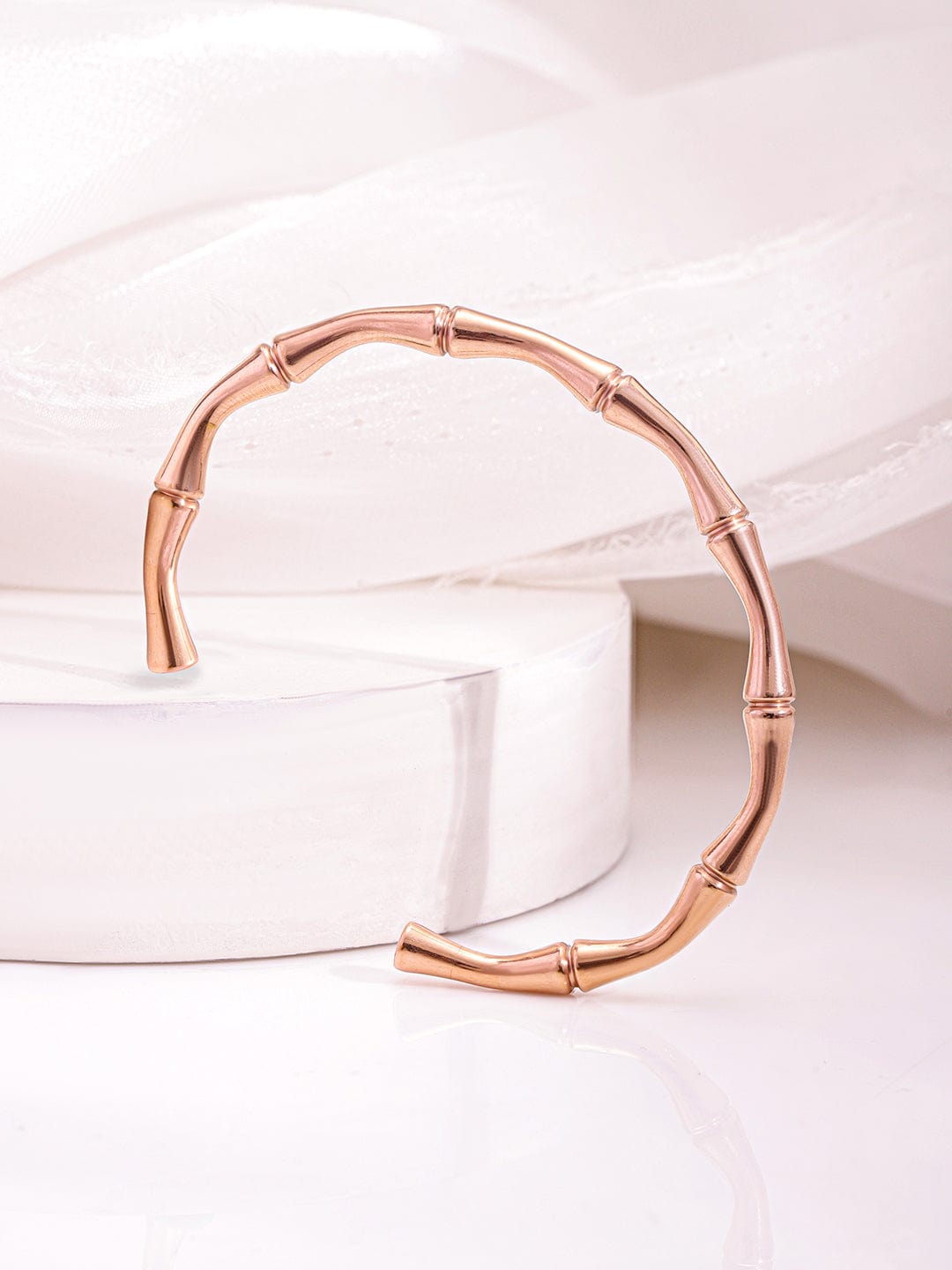 Rose Gold Plated Stainless Steel Tarnish Free Waterproof Demi-Fine Bamboo Openable Bracelet Bracelet