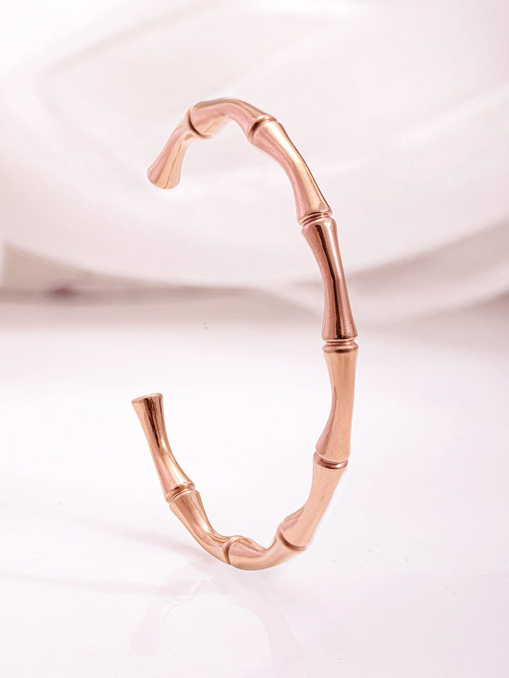 Rose Gold Plated Stainless Steel Tarnish Free Waterproof Demi-Fine Bamboo Openable Bracelet Bracelet