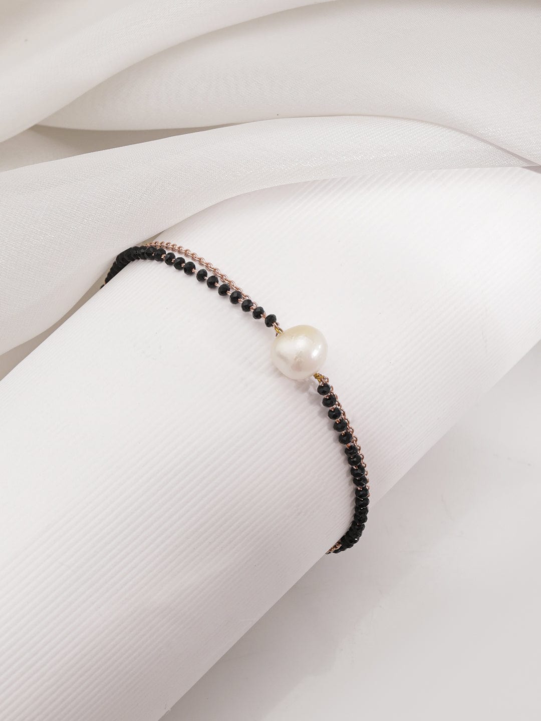 Rose Gold Plated White Artificial Pearls Mangalsutra Bracalet Bracelet