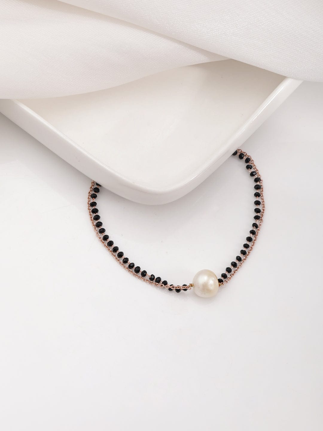 Rose Gold Plated White Artificial Pearls Mangalsutra Bracalet Bracelet