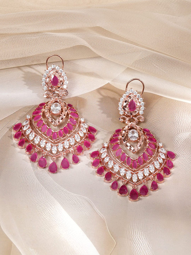 Rosé Radiance American Diamond Zirconia Dangle Earrings Earrings