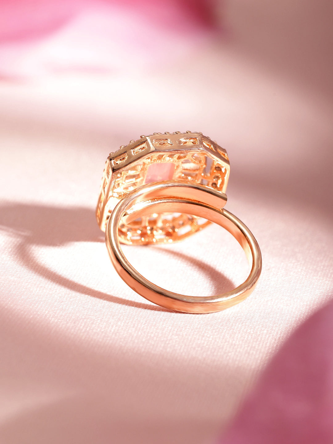 Rose Radiance Enchanting 18K Rose Gold-Plated Floral Motif AD Adjustable Ring Ring