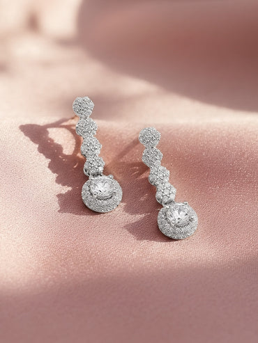 925 Fine Silver Rhodium Plated Dangler Earrings