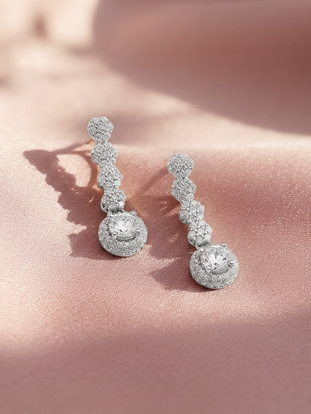 925 Fine Silver Rhodium Plated Dangler Earrings