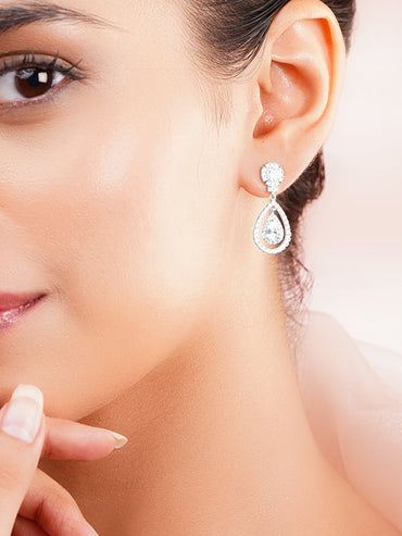 925 Fine Silver Rhodium Plated Drop Earrings