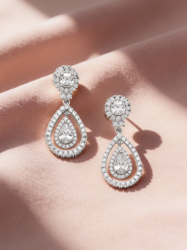 925 Fine Silver Rhodium Plated Drop Earrings
