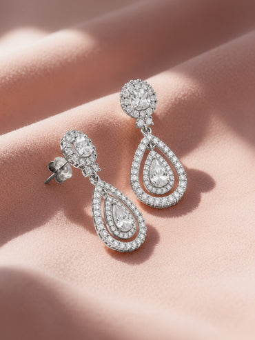 925 Fine Silver Rhodium Plated Drop Earrings