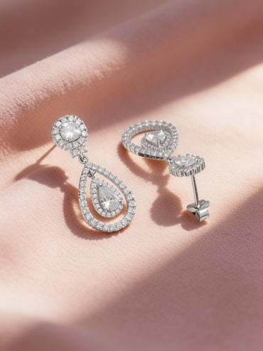 925 Fine Silver Rhodium Plated Drop Earrings