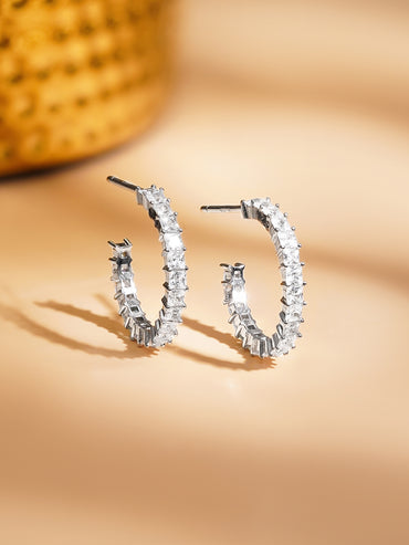925 Fine Silver Crystal Hoop Earrings