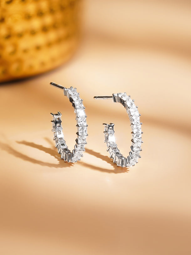 925 Fine Silver Crystal Hoop Earrings